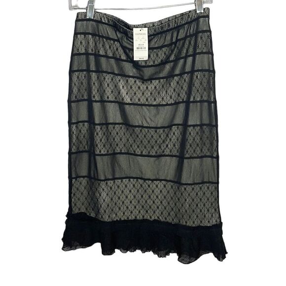 Express Black Sheer Lace Ruffle Peplum Pencil Skirt. Size Medium. - Picture 5 of 12